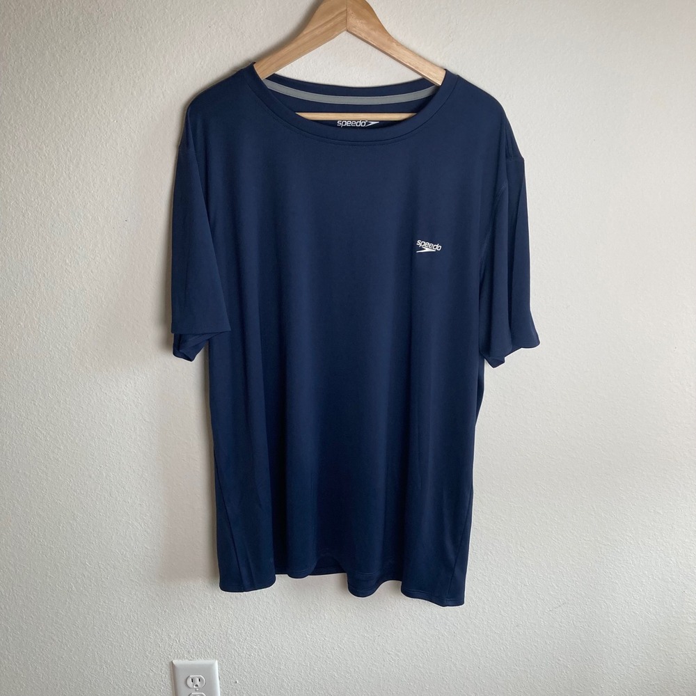 Speedo Mens 2XL Navy Short Swim Shirt SPF Coastal Performance Sun Protection